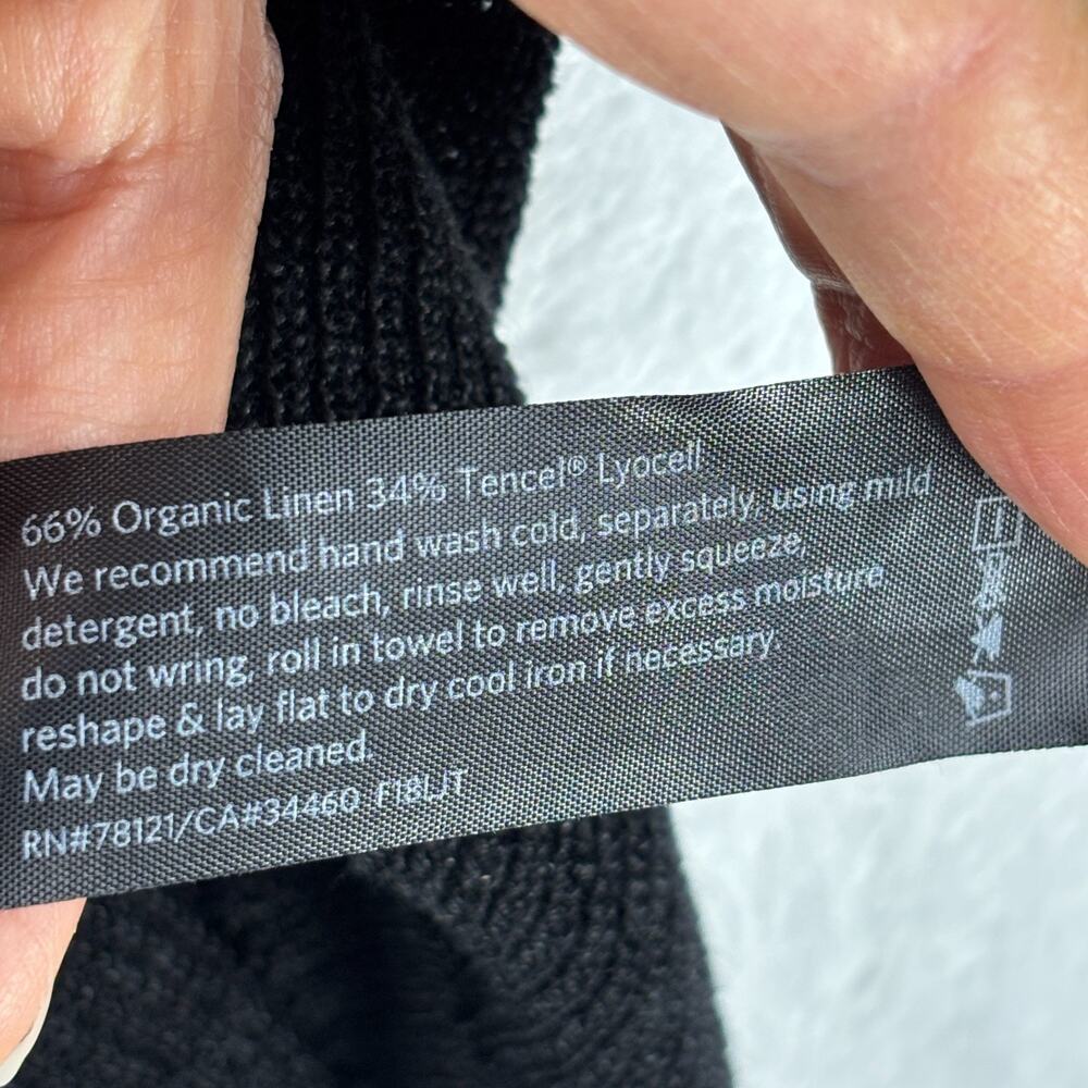Eileen Fisher Sweater Large Organic Linen Tencel Black V Neck Boxy Quiet Luxury - Picture 5 of 9